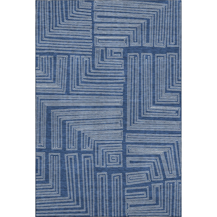 10' X 14' Geometric Washable Area Rug With UV Protection (681995) - Navy Blue / Ivory