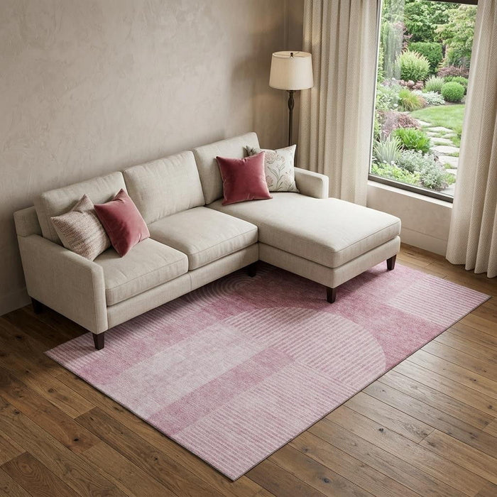 10' X 14' Geometric Washable Area Rug With UV Protection (657245) - Blush / Ivory