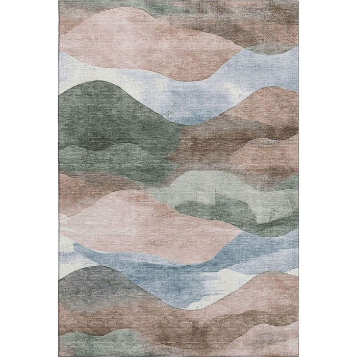 10' X 14' Abstract Washable Area Rug With UV Protection (709636) - Salmon / Emerald / Ivory