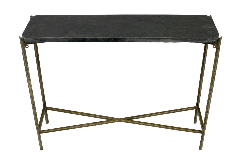 32" Stone Frame Console Table - Black And Gold