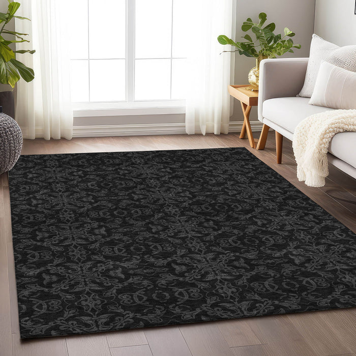 9' X 12' Medallion Washable Area Rug With UV Protection - Gray And Charcoal