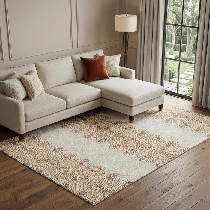 10' X 14' Southwestern Washable Area Rug With UV Protection (676740) - Rust / Ivory