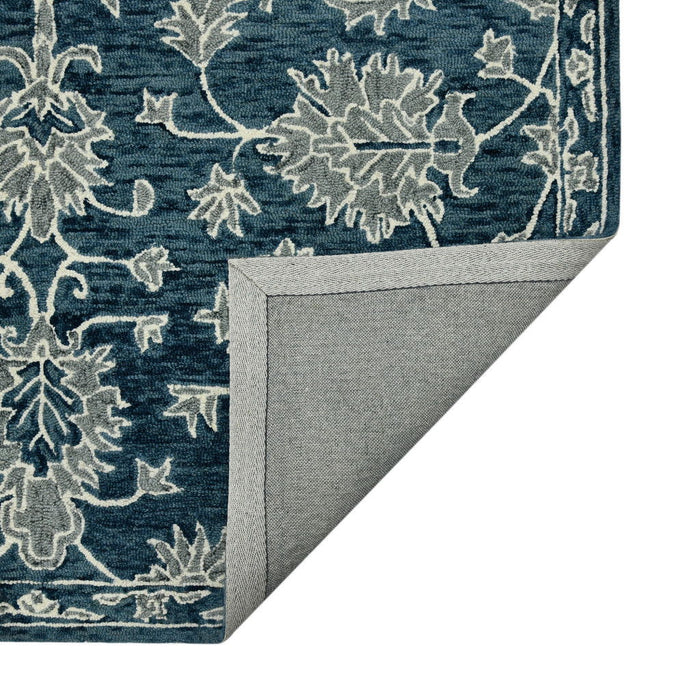 8' X 10' Wool Floral Medallion Hand Hooked Area Rug - Teal