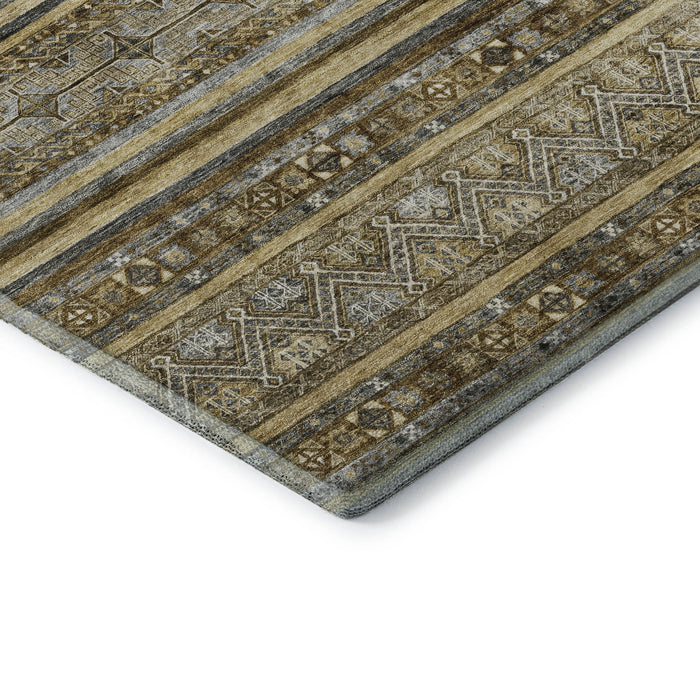 10' X 14' Striped Washable Area Rug With UV Protection (696170) - Brown / Beige / Gray