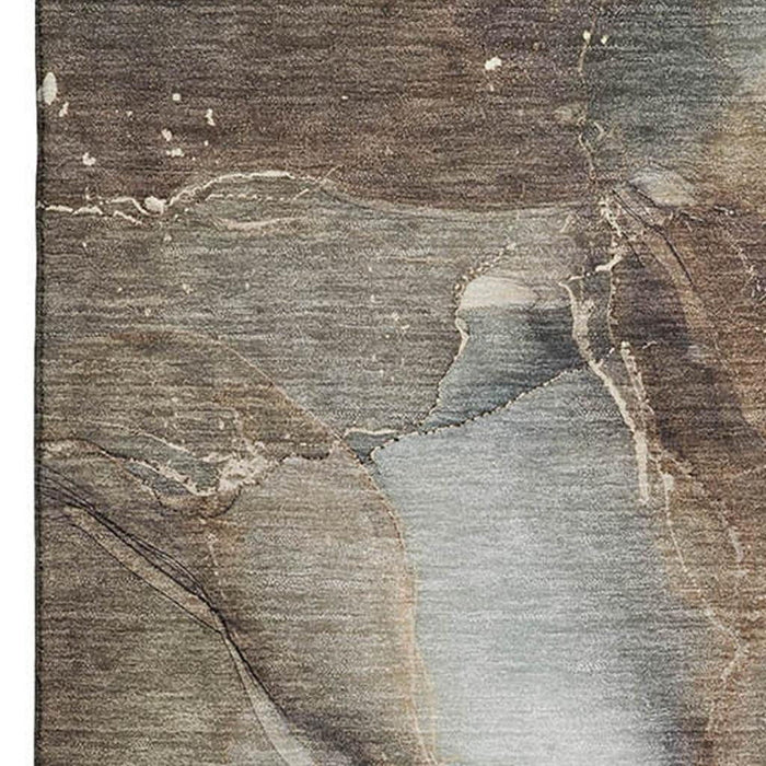 3' X 5' Abstract Washable Area Rug With UV Protection (647357) - Brown / Ivory / Gray