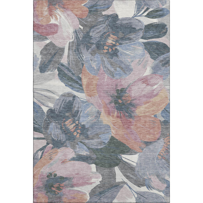 10' X 14' Floral Washable Area Rug With UV Protection (694008) - Pewter / Salmon / Gray