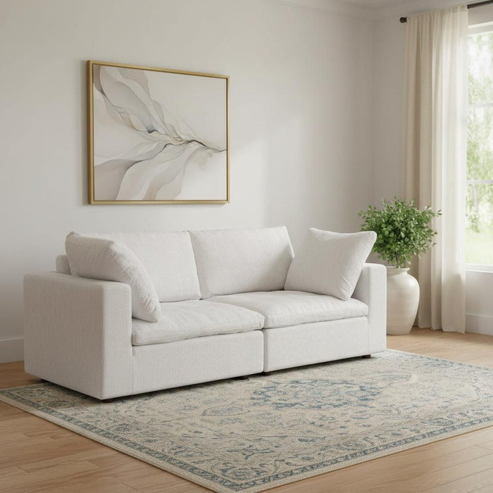 Italian Leather Loveseat - Pearl / Brown
