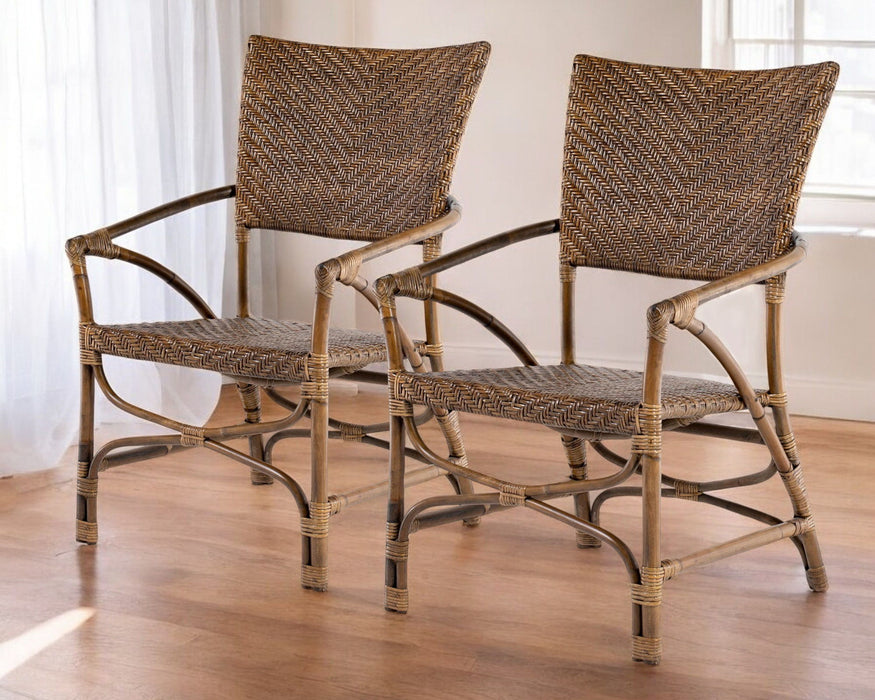 Rattan Open Back Dining Arm Chairs (Set of 2) - Natural