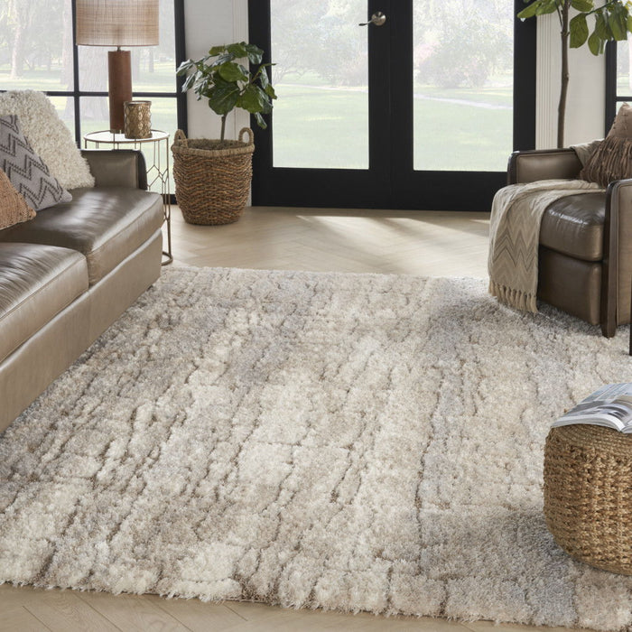 8' X 10' Abstract Shag Area Rug - Beige