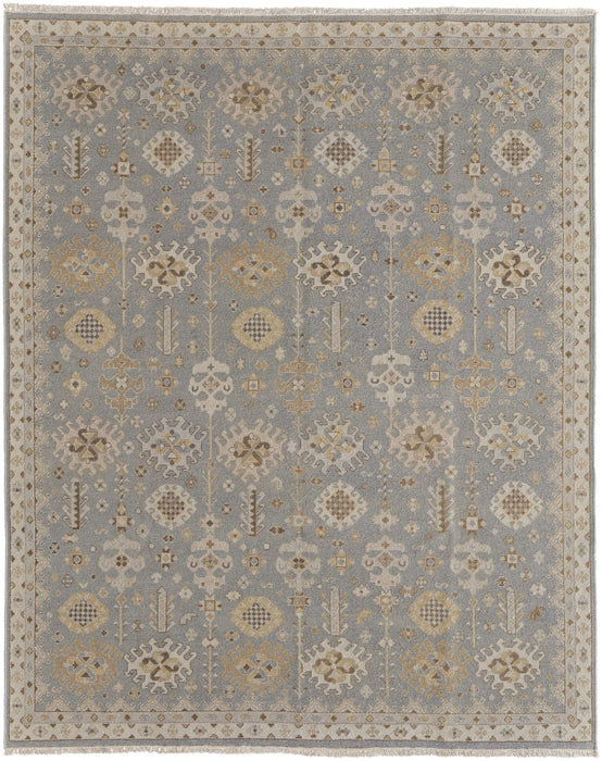 6' x 9' Wool Oriental Hand Knotted Area Rug With Fringe - Gray And Ivory
