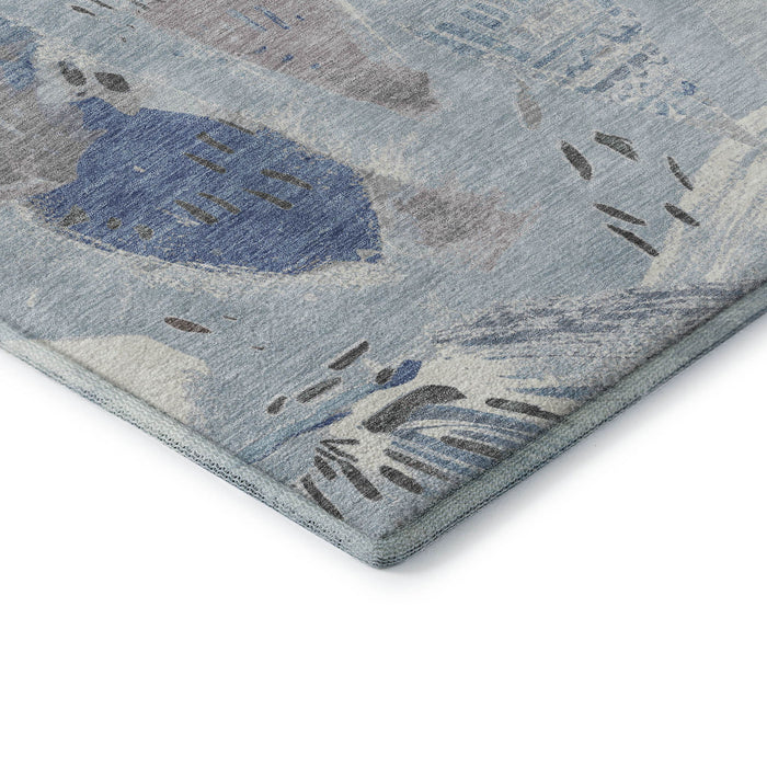 10' X 14' Geometric Washable Area Rug With UV Protection (694538) - Sky Blue / Taupe / Ivory