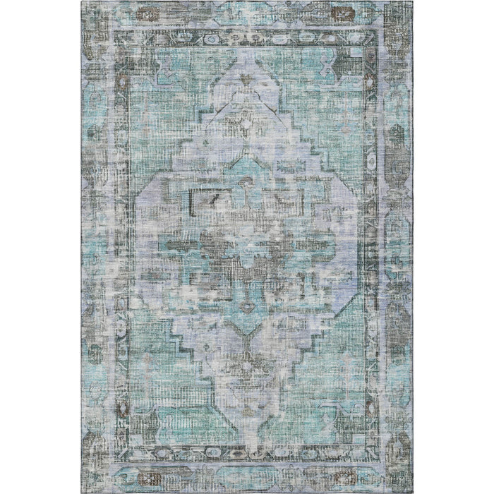 10' X 14' Oriental Washable Area Rug With UV Protection (699406) - Teal / Charcoal