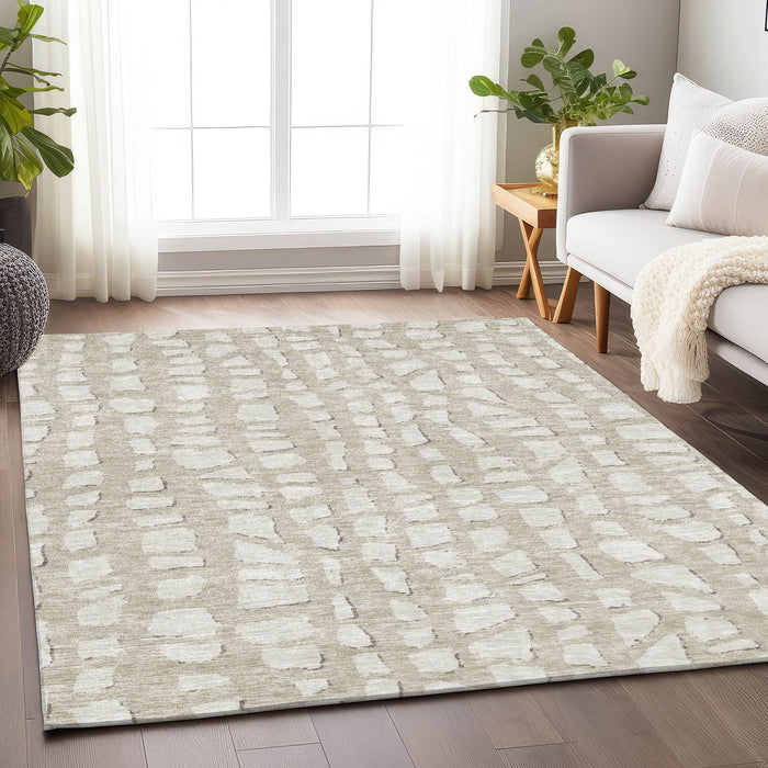 8' X 10' Cobblestone Washable Area Rug With UV Protection - Beige And Ivory