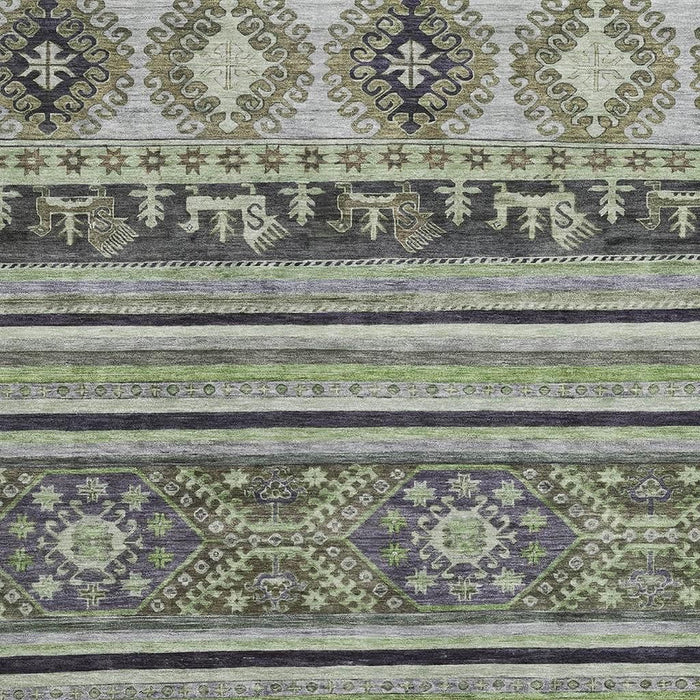 10' X 14' Medallion Washable Area Rug With UV Protection (695252) - Fern Green / Ivory / Gray