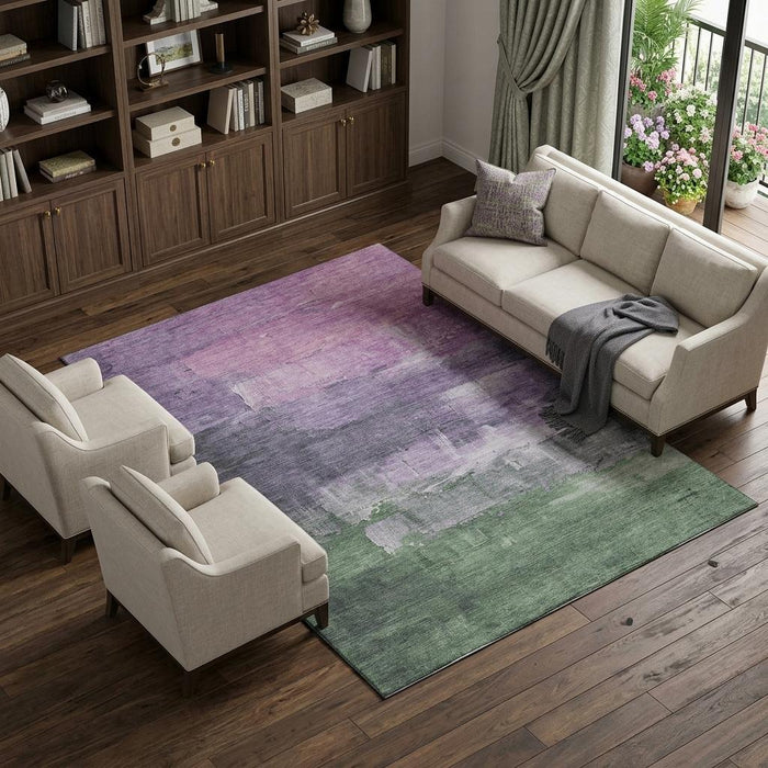 10' X 14' Abstract Washable Area Rug With UV Protection (693918) - Lavender / Green