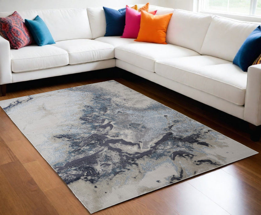 8' x 10' Abstract Area Rug - Ivory Black And Gray