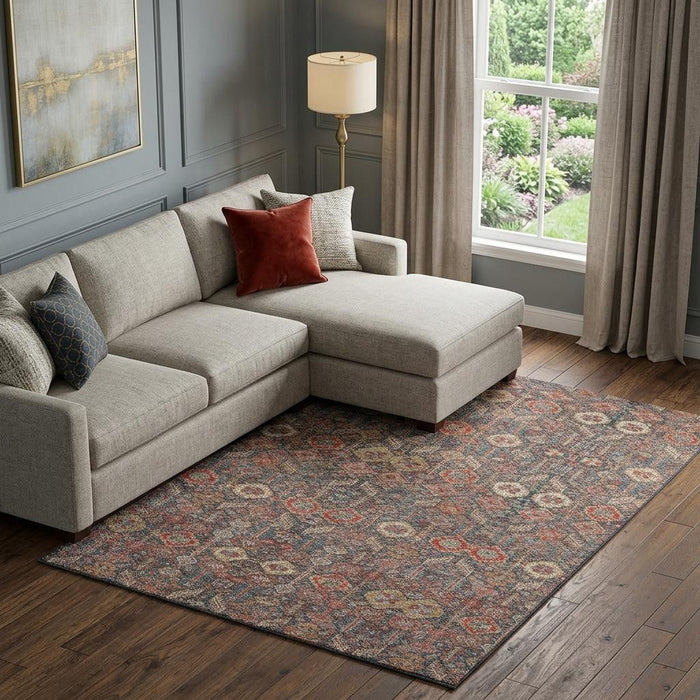 10' X 14' Tribal Washable Area Rug With UV Protection (649900) - Red / Gold / Gray