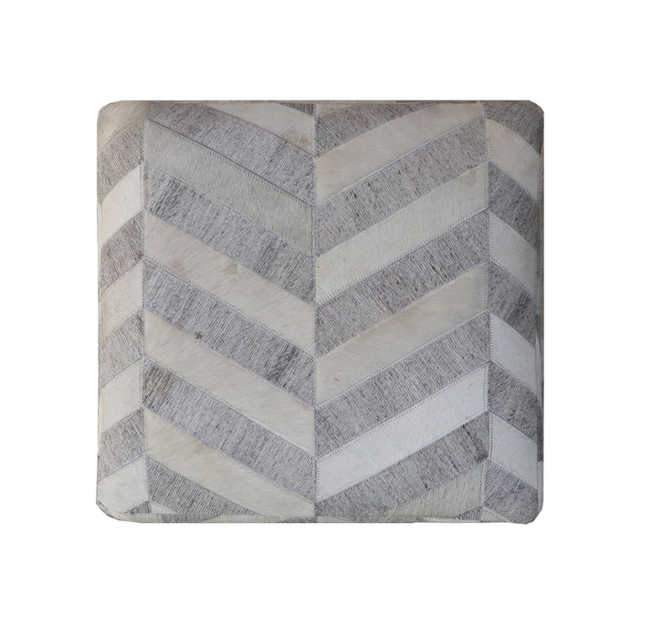 Hair on Hide Cube Chevron Pouf Ottoman - Gray And Ivory