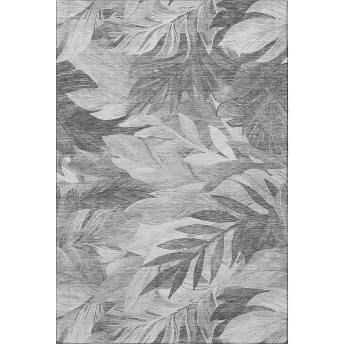 10' X 14' Floral Washable Area Rug With UV Protection (694026) - Gray / Silver / Charcoal