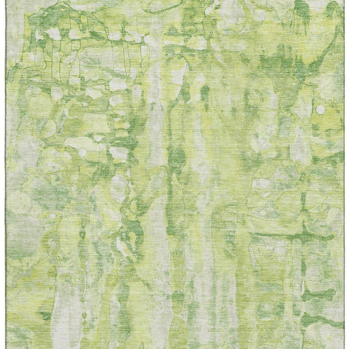 10' X 14' Abstract Washable Area Rug With UV Protection (718514) - Lime Green / Ivory