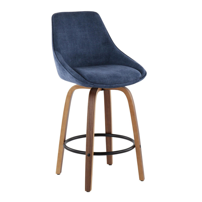 Diana - Counter Stool - Walnut Wood And Blue Corduroy With Black Round Footrest (Set of 2)