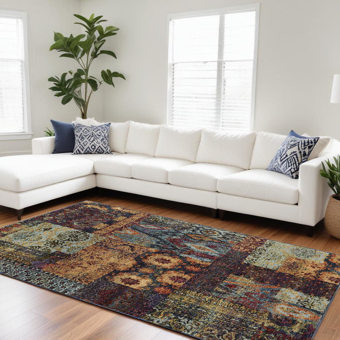 8' x 11' Abstract Power Loom Area Rug - Blue And Gold