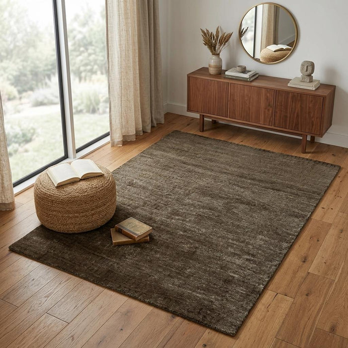 4' X 6' Abstract Hand Knotted Area Rug (744051) - Brown / Black