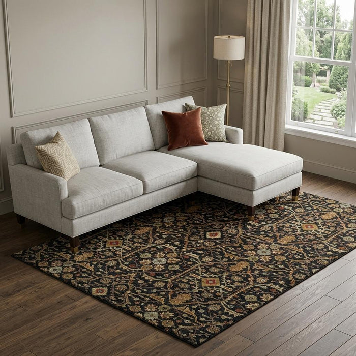 10' X 14' Oriental Washable Area Rug With UV Protection (685432) - Black / Gold / Blue