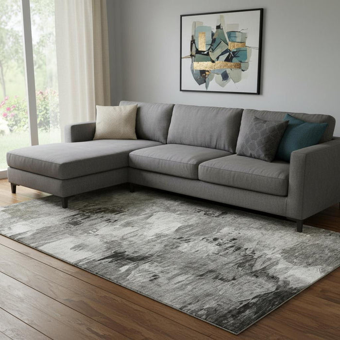10' X 14' Abstract Washable Area Rug With UV Protection (650776) - Taupe / Ivory