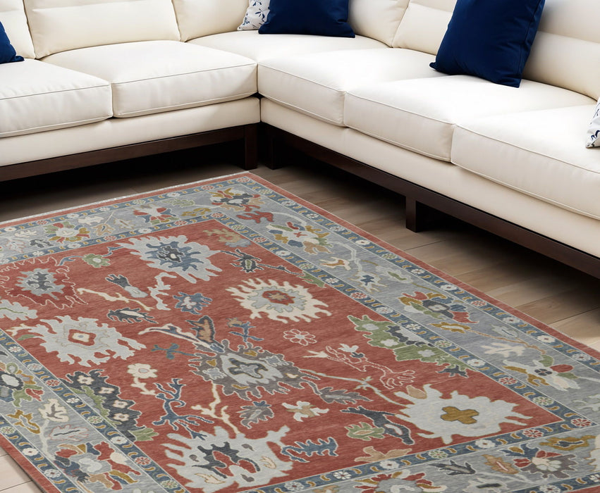 6' X 9' Bohemian Wool Floral Hand Knotted Area Rug With Fringe - Gray