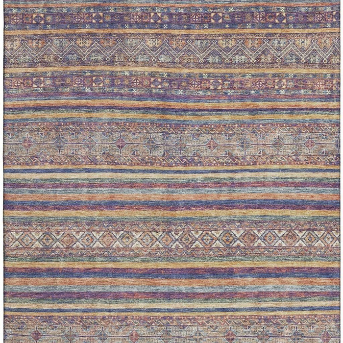 10' X 14' Striped Washable Area Rug With UV Protection (695798) - Blue / Beige / Gray