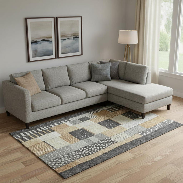10' X 14' Geometric Washable Area Rug With UV Protection (709456) - Black / Gold / Ivory