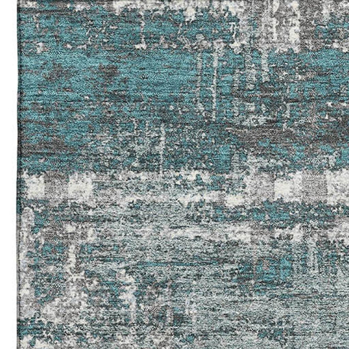 10' X 14' Geometric Washable Area Rug With UV Protection (709738) - Teal / Gray / Ivory