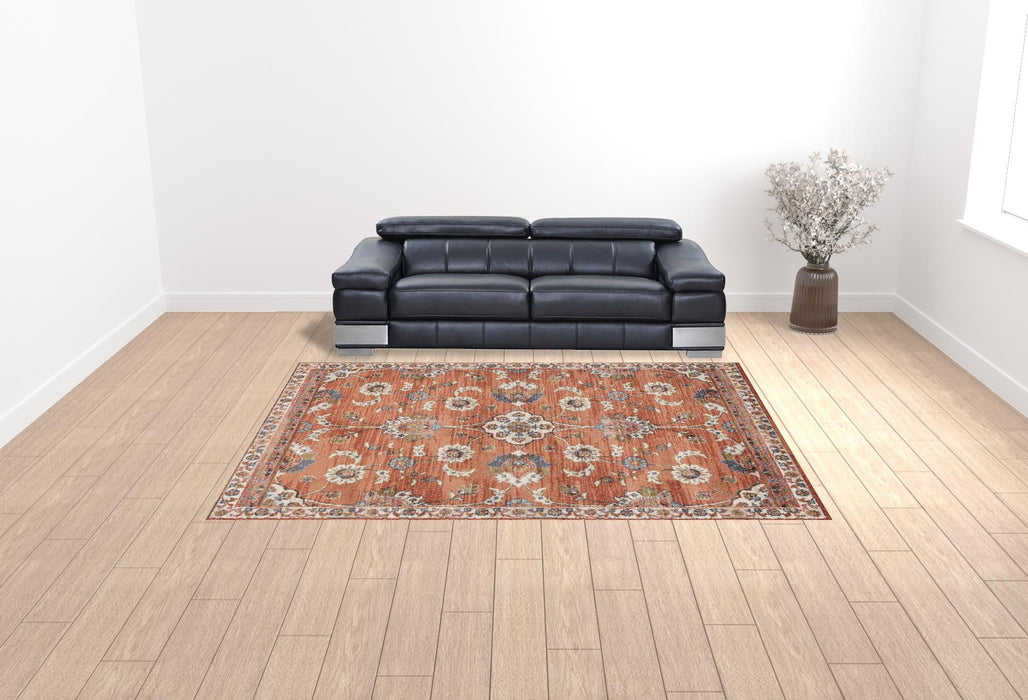 9' x 12' Floral Power Loom Area Rug - Ivory Blue And Orange