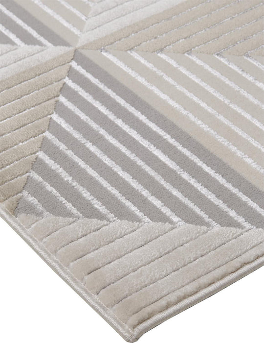 10' x 13' Geometric Stain Resistant Area Rug - Beige Gray And Ivory