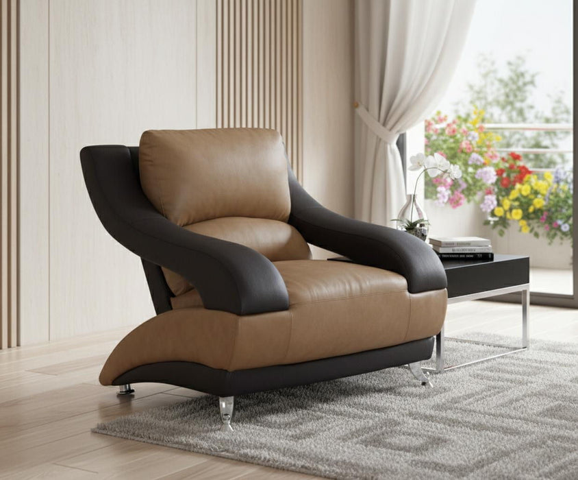 Two Tone Dazzling Leather Chair - Light Brown And Black