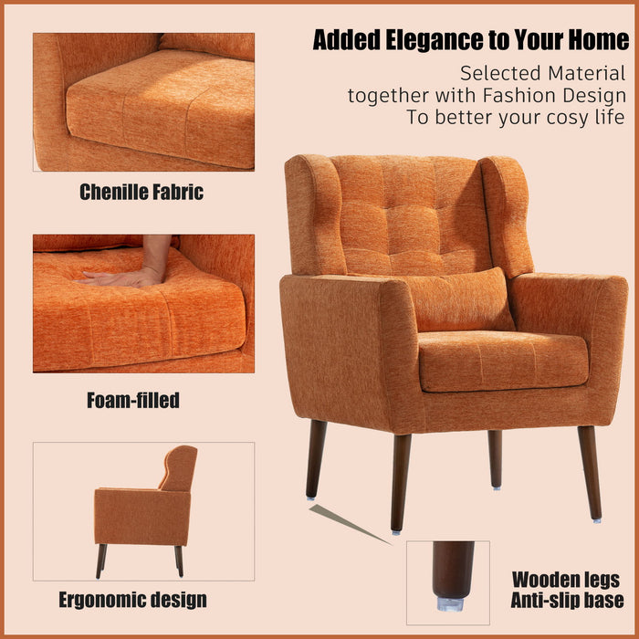 Giga modern accent armchair with soft upholstery, wooden legs, plush pillow, ideal for living room or bedroom seating.