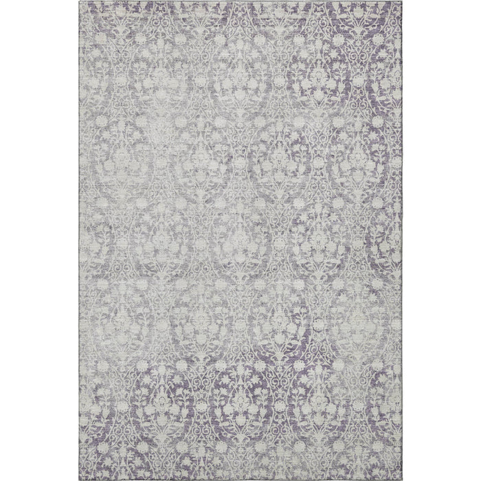 10' X 14' Damask Washable Area Rug With UV Protection (692106) - Plum / Ivory