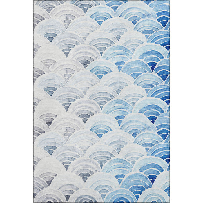 9' X 12' Geometric Washable Area Rug With UV Protection (645809) - Blue / Ivory / Gray