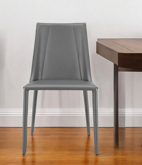 Upholstered Leather Dining Side Chair - Gray
