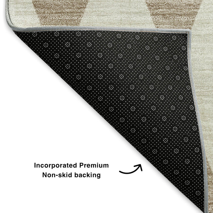 10' X 14' Diamond Washable Area Rug With UV Protection (650134) - Taupe / Ivory