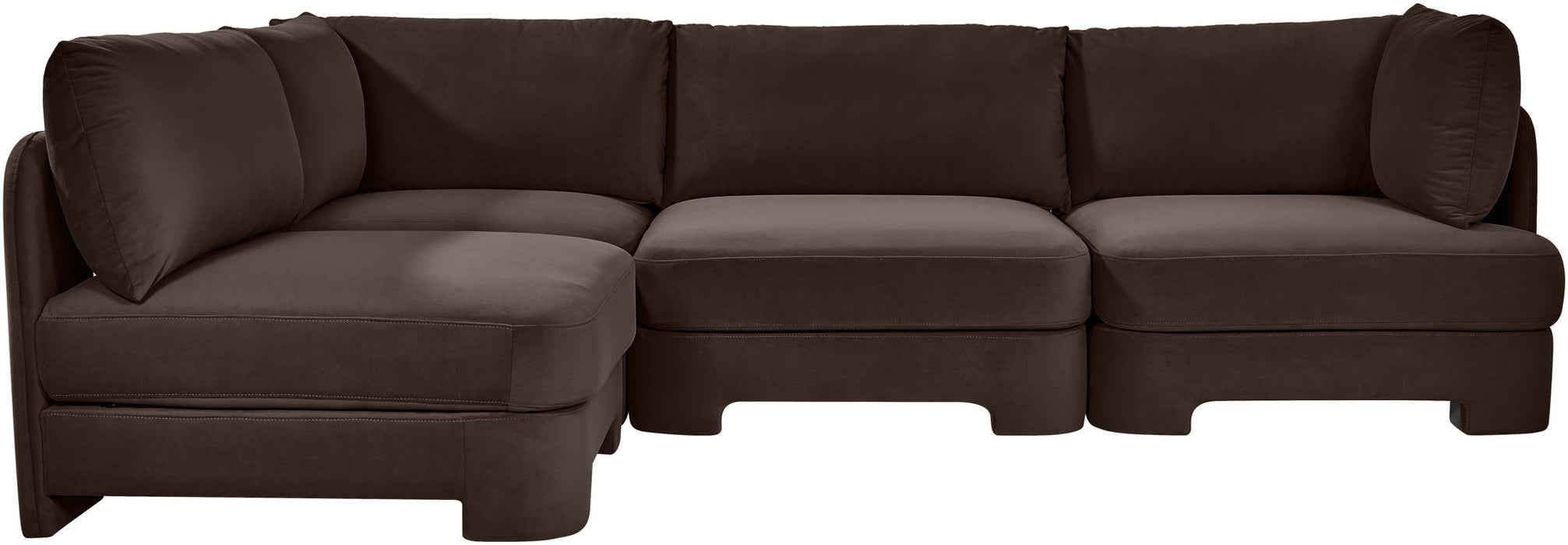 Meridian Furniture Hammond velvet performance fabric 4-piece armless sectional sofa in neutral tones, showcasing plush upholstery and modern design.