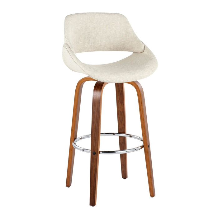 Fabrizzi - 30" Fixed-Height Barstool With Swivel And Round Chrome Metal Footrest (Set of 2) - Walnut Wood