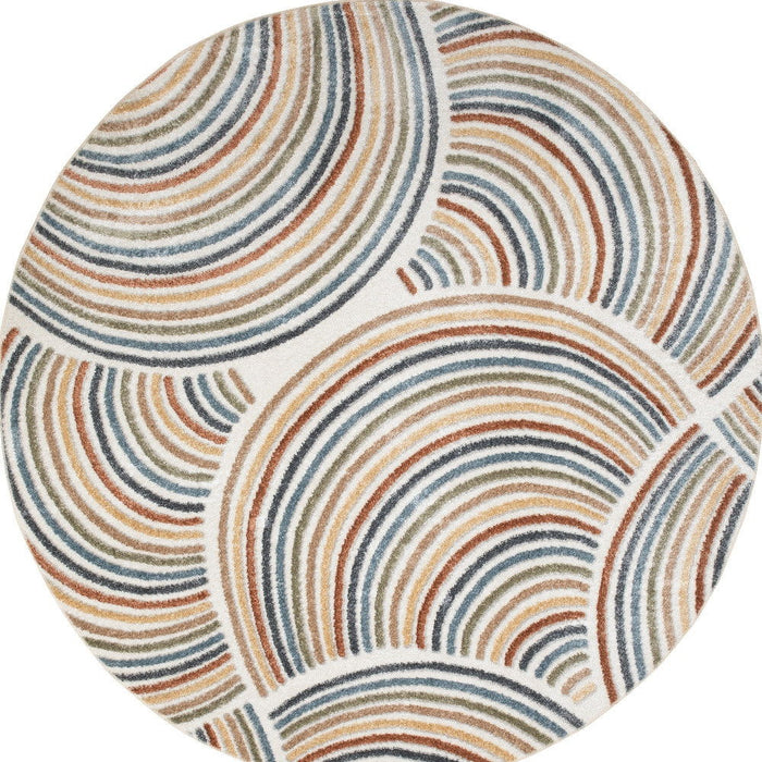 8' Round Abstract Power Loom Area Rug (564217) - Cream