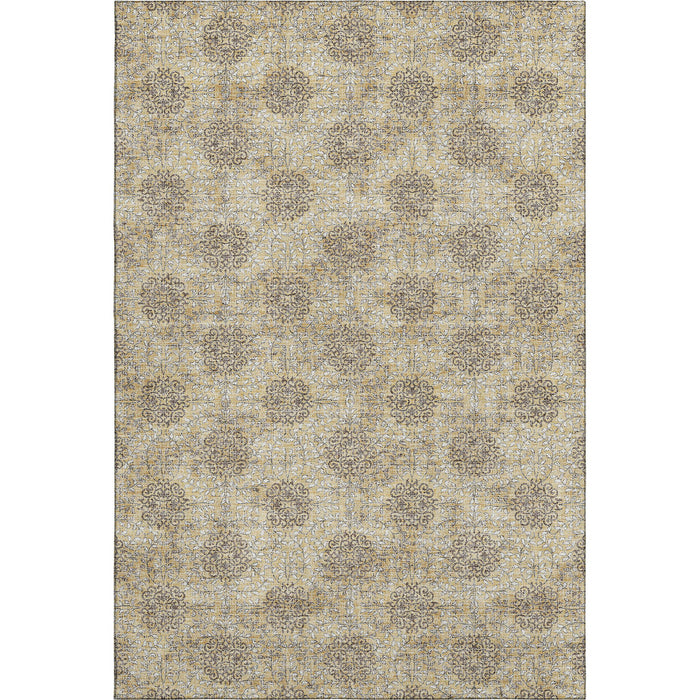 10' X 14' Damask Washable Area Rug With UV Protection (705977) - Gold / Taupe