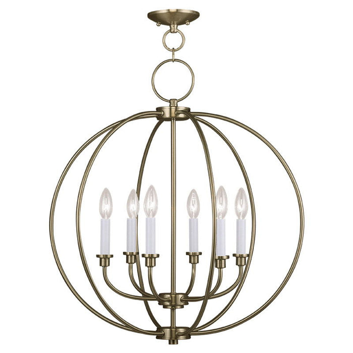 Six Light Metal Dimmable Chandelier With Shades - Brass