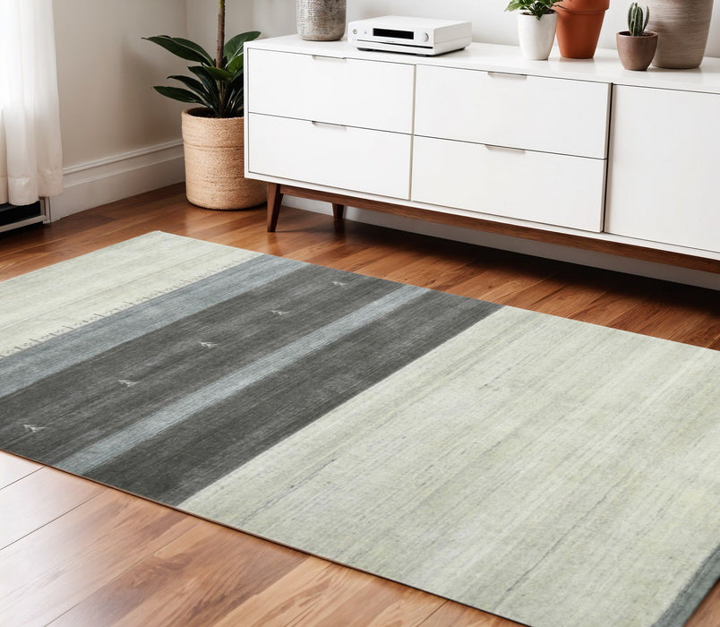 4' X 6' Wool Striped Hand Woven Area Rug - Ivory
