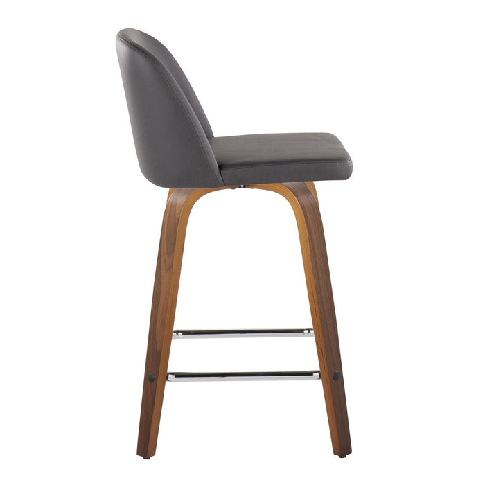 Toriano - 24" Fixed-Height Faux Leather Counter Stool (Set of 2) - Walnut And Gray