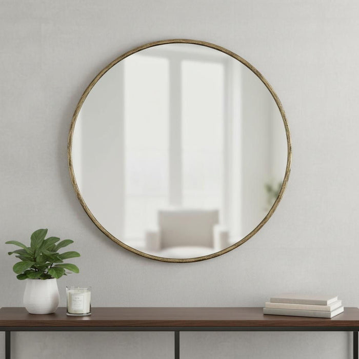 36" Round Iron Framed Accent Mirror - Brass