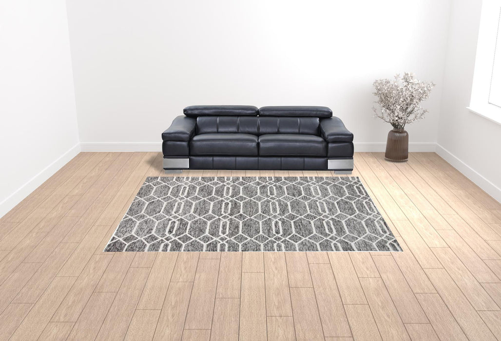 9' x 12' Wool Geometric Tufted Handmade Stain Resistant Area Rug - Gray Black And Ivory